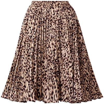 Womens Skirt Leopard Print Midi Long Shirring Skirts High Waisted A Line Skirtss Yellow M