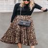 Womens Skirt Leopard Print Midi Long Shirring Skirts High Waisted A Line Skirtss Yellow M view 2