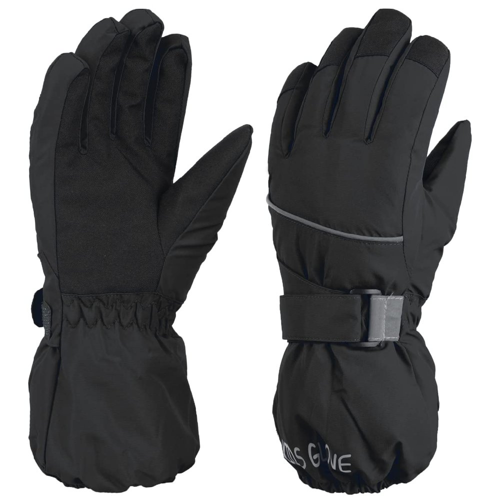 TRIWONDER Kids Winter Ski Snow Gloves - Children Snowboard Cold Weather Waterproof for Boys Girls Toddler (Black, M (7-10 Years Old))