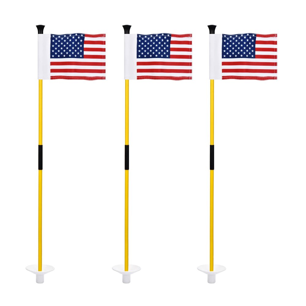 KINGTOP Golf Flagsticks Mini, Putting Green Polyester Double-Sewn US Golf Flag for Yard, All 3 Feet, Golf Pin Flags Set, Fiberglass Portable 2-Section Design