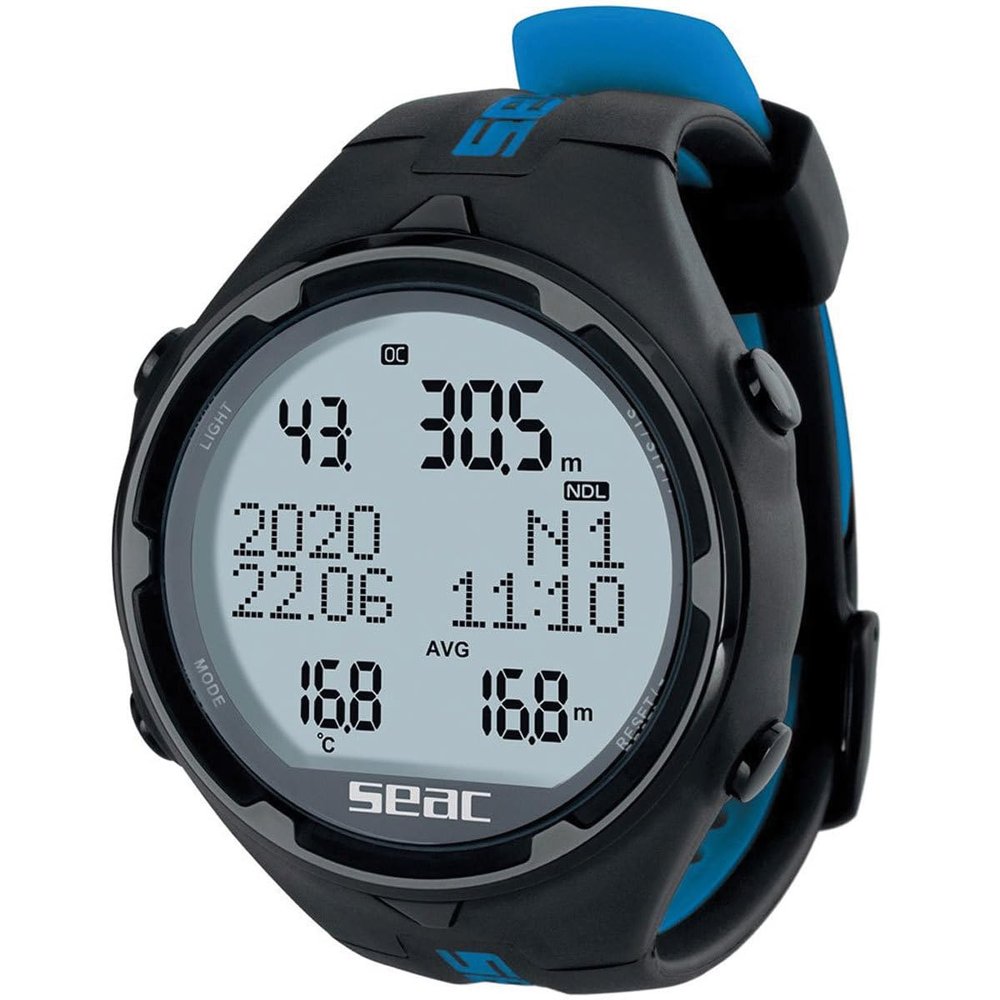 SEAC Action HR, High Resistance Dive Computer with Scuba and Freediving Mode, Dive Logbook, Dive Planner, Safety Alarms, HR, Black/Blue, Standard