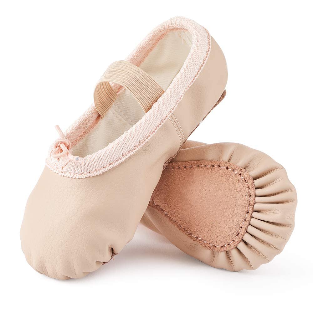 Ballet Shoes for Toddler Girls Ballet Slippers Leather Full Sole Kids Women Dance Ballerina Shoes(Beige/11 Little Kid)