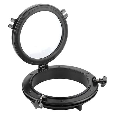 Qiilu Boat Porthole, 10in Round Marine Hatch, Black, Tempered Glass, Compatible with Boat, Passenger Side