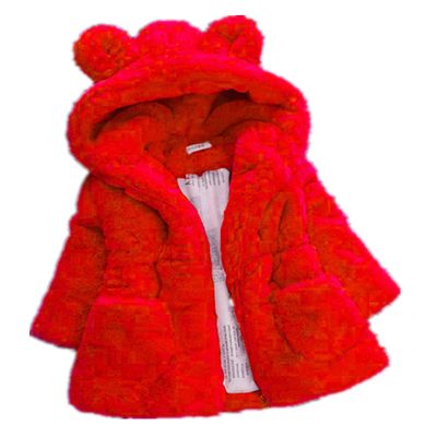 Baby Little Girls Winter Fleece Coat Kids Faux Fur Jacket with Hood Thick Outwear Warm Overcoat (Red,2-3T)