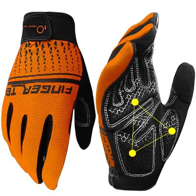 FINGER TEN Workout Gloves Touchscreen for Men Women with Padding, Full Hand Gym Exercise Weight Lifting Gloves Male Female, Non Slip Fitness Gloves Extra Grip for Cycling Climbing Hiking (Orange, XL)