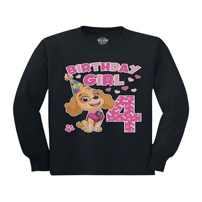 4th Birthday Girl Shirt - Paw Patrol Skye Long Sleeve Tee and Fun Party Gift for 4-Year-Old Toddlers and Kids 4T Black