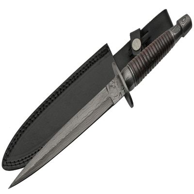 SZCO SANZ Damascus Hunting Knife 12.5 Inch - Camping Knife with Wood Handle, Full Tang Blade & Sheath - Outdoor Knife for Hunting, Camping & Outdoor uses
