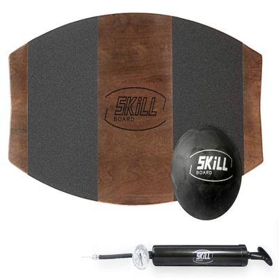 The Skill Board - Wooden Balance Board for Adults - Wobble Board for All Sports, Gym, Standing Desk - Balance Trainer, Fitness Ball, Ball Pump, Grip Tape
