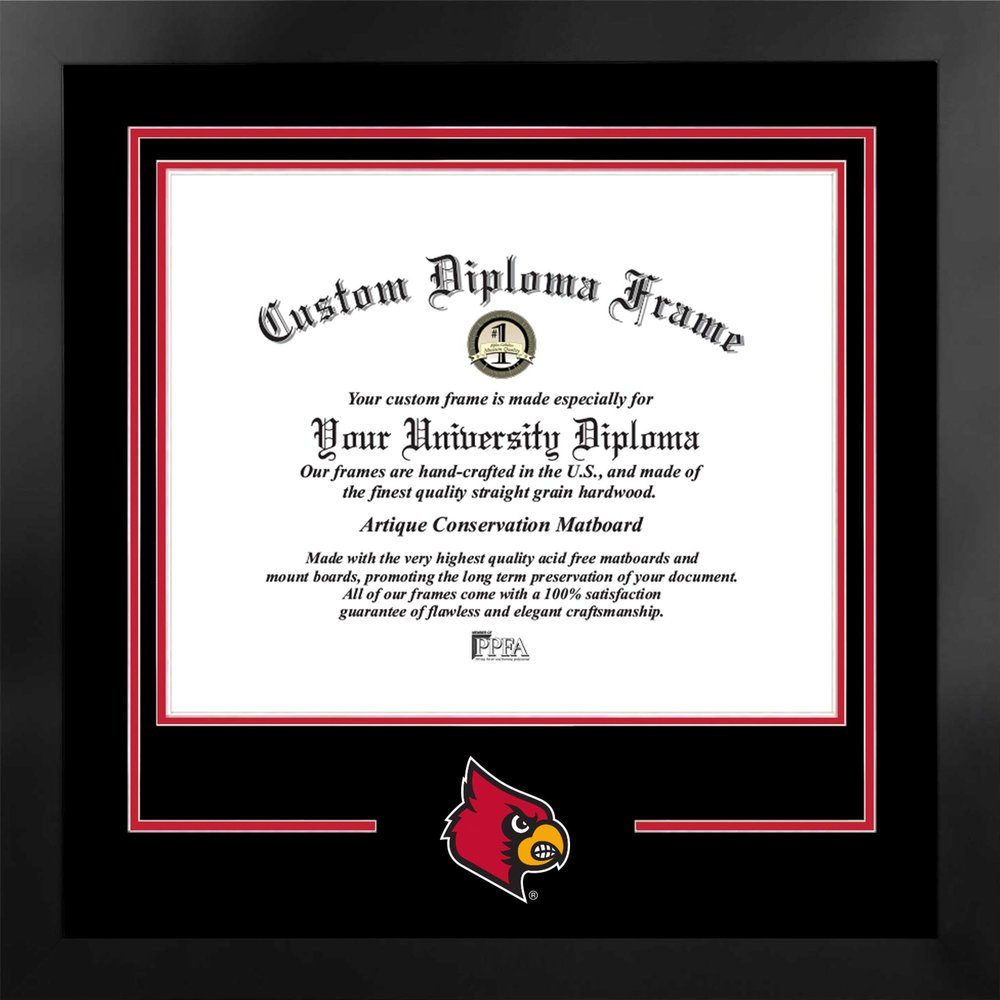 Campus Images University of Louisville 14 x 17 Manhattan Black Diploma Frame with PRINTED Logo, Black & Red Matting