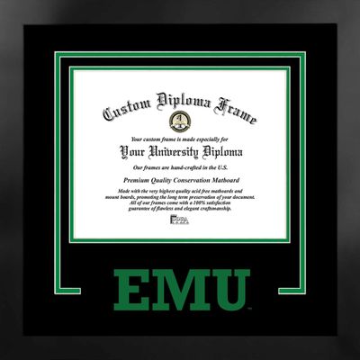 Campus Images Eastern Michigan University Diploma Frame  8 x 10 Manhattan Black with Printed Logo, Black & Kelly Green Matting