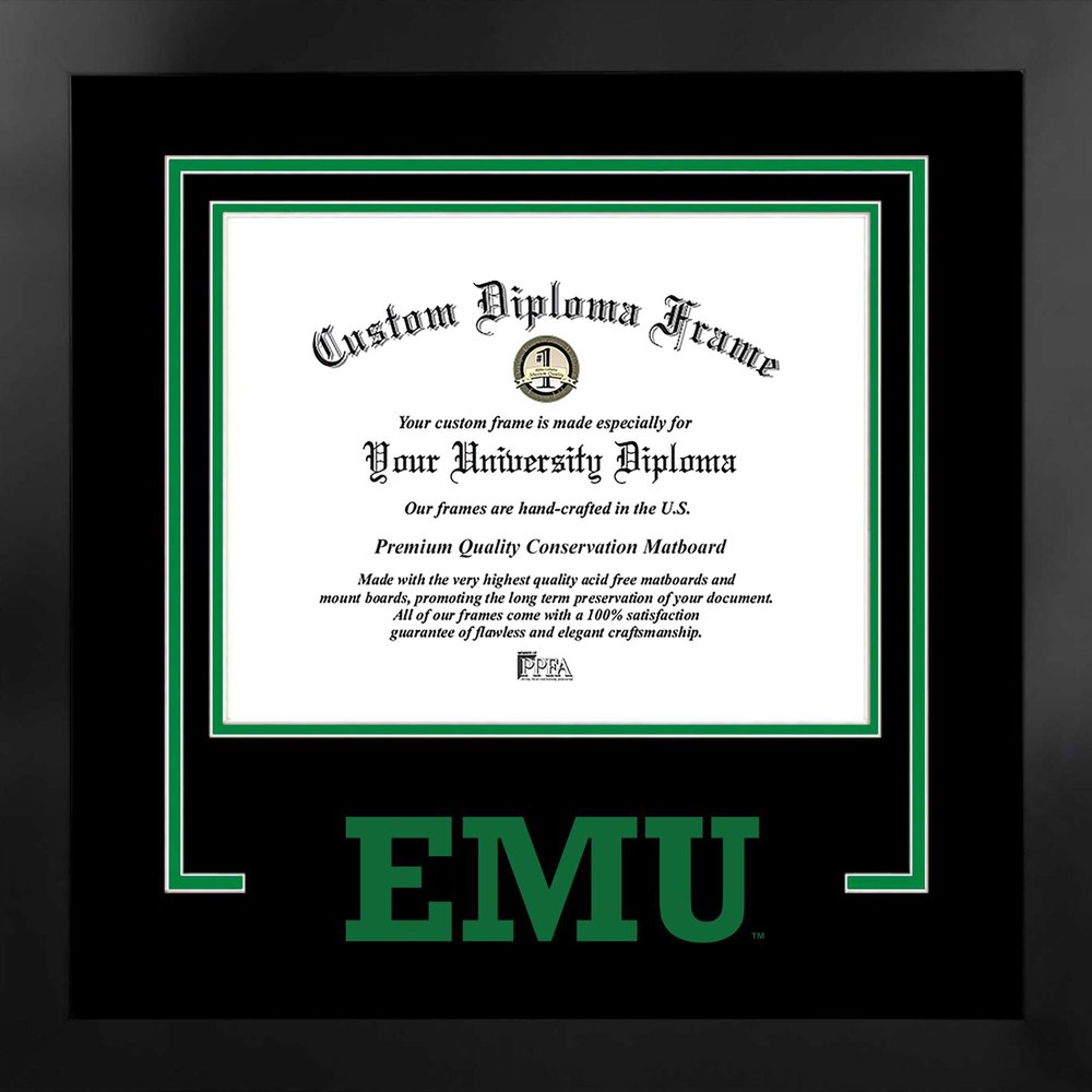 Campus Images Eastern Michigan University Diploma Frame 8 x 10 Manhattan Black with Printed Logo, Black & Kelly Green Matting