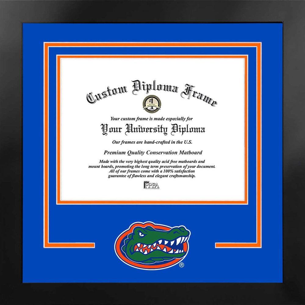 Campus Images University of Florida Diploma Frame 11.5 x 16, Manhattan Black with Royal & Orange Mats and Bonus Campus Lithograph, Officially Licensed