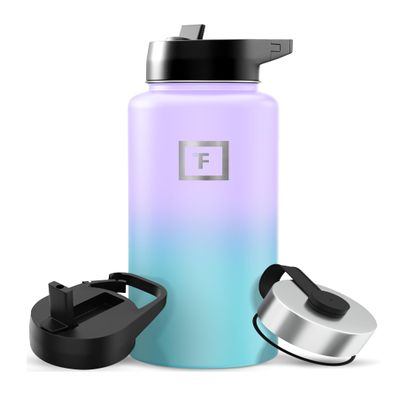IRON FLASK Camping & Hiking Hydration Flask with Straw, Wide Mouth Insulated Stainless Steel Sports Water Bottle - 32 oz Cotton Candy