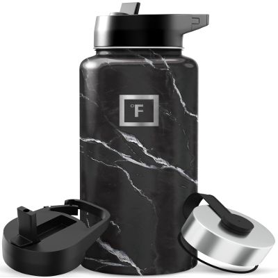 IRON FLASK Camping & Hiking Hydration Flask with Straw, Wide Mouth Insulated Stainless Steel Sports Water Bottle - 32 oz Black Marquina