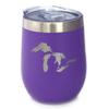 Bevvee Great Lakes Map Wine Tumbler with Sliding Lid - Stemless Stainless Steel Insulated Cup - Cute Outdoor Camping Mug - Purple view 1