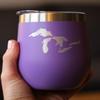 Bevvee Great Lakes Map Wine Tumbler with Sliding Lid - Stemless Stainless Steel Insulated Cup - Cute Outdoor Camping Mug - Purple view 3
