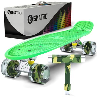 Skatro Mini Cruiser Skateboard. 22x6inch Retro Style Plastic Board Comes Complete