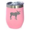 Bevvee Moose Wine Tumbler with Sliding Lid - Stemless Stainless Steel Insulated Cup - Cute Outdoor Camping Mug - Pink view 1