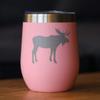 Bevvee Moose Wine Tumbler with Sliding Lid - Stemless Stainless Steel Insulated Cup - Cute Outdoor Camping Mug - Pink view 2