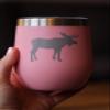 Bevvee Moose Wine Tumbler with Sliding Lid - Stemless Stainless Steel Insulated Cup - Cute Outdoor Camping Mug - Pink view 3