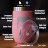 Bevvee Moose Wine Tumbler with Sliding Lid - Stemless Stainless Steel Insulated Cup - Cute Outdoor Camping Mug - Pink view 4