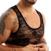 YOOJOO Mens Lingerie Sleeveless Sheer Floral Lace Muscle Sports Vest Tank Crop Tops T-Shirt Black X-Large view 2