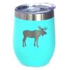 Bevvee Moose Wine Tumbler with Sliding Lid - Stemless Stainless Steel Insulated Cup - Cute Outdoor Camping Mug - Teal view 1