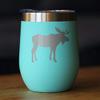 Bevvee Moose Wine Tumbler with Sliding Lid - Stemless Stainless Steel Insulated Cup - Cute Outdoor Camping Mug - Teal view 2