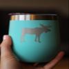 Bevvee Moose Wine Tumbler with Sliding Lid - Stemless Stainless Steel Insulated Cup - Cute Outdoor Camping Mug - Teal view 3