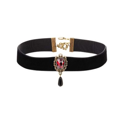 AnotherKiss Gothic Ruby Retro Black Velvet Choker Necklace for Women, Halloween Vampire Cosplay Jewelry