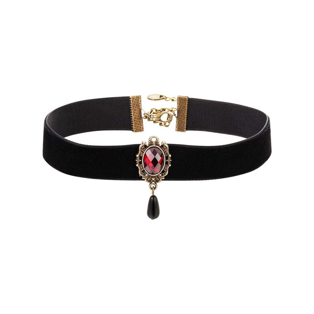 AnotherKiss Gothic Ruby Retro Black Velvet Choker Necklace for Women, Halloween Vampire Cosplay Jewelry