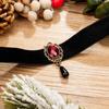 AnotherKiss Gothic Ruby Retro Black Velvet Choker Necklace for Women, Halloween Vampire Cosplay Jewelry view 2