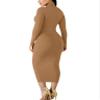BORIFLORS Women's Sexy Basic Long Sleeve Turtleneck Bodycon Party Long Pencil Dress,Large,Khaki view 3