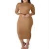BORIFLORS Women's Sexy Basic Long Sleeve Turtleneck Bodycon Party Long Pencil Dress,Large,Khaki view 4