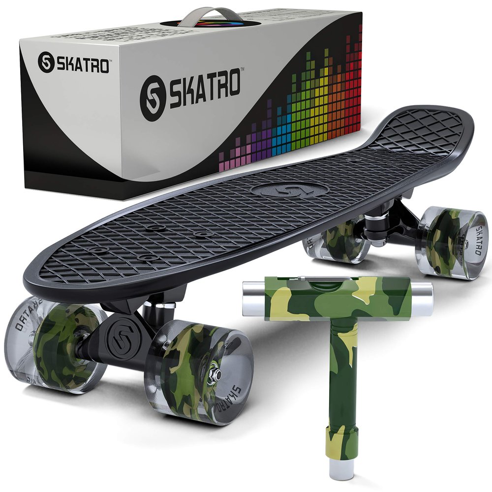Skatro Mini Cruiser Skateboard. 22x6inch Retro Style Plastic Board Comes Complete