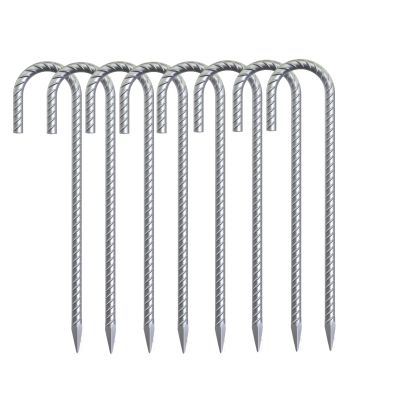 OK5STAR Rebar Stakes 16 inch, 3/8" Diameter Heavy Duty J Hook Stakes 8 Pack, Galvanized Anti-Rust Ground Anchor Long Tent Stakes for Dog Fence Trompoline Swing Set