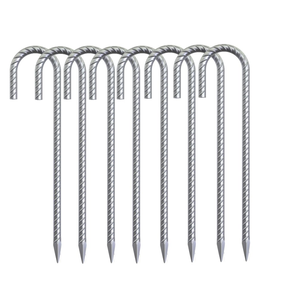 OK5STAR Rebar Stakes 16 inch, 3/8" Diameter Heavy Duty J Hook Stakes 8 Pack, Galvanized Anti-Rust Ground Anchor Long Tent Stakes for Dog Fence Trompoline Swing Set