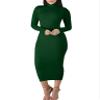 BORIFLORS Women's Sexy Basic Long Sleeve Turtleneck Bodycon Party Long Pencil Dress,Medium,Dark Green view 4