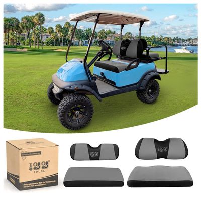 10L0L Golf Cart Front and Rear Seat Cover Set for Club Car DS/Precedent/Onward/Tempo & Yamaha G29 /Drive 2,Stylish 4 Passenger Front Back Seat Covers,Breathable Washable Polyester Mesh (Black/Grey)