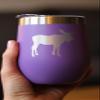 Bevvee Moose Wine Tumbler with Sliding Lid - Stemless Stainless Steel Insulated Cup - Cute Outdoor Camping Mug - Purple view 2