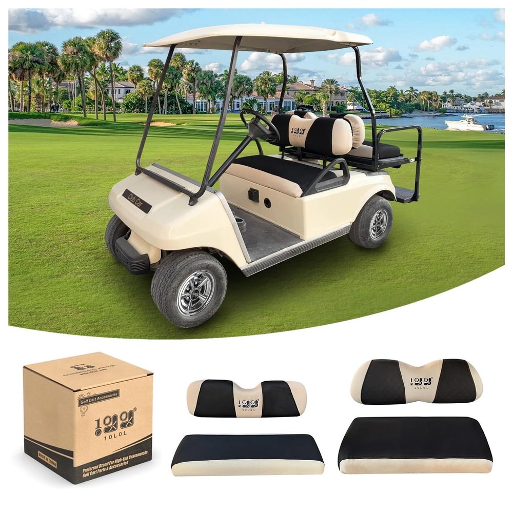10L0L Golf Cart Front + Rear Seat Cover Set for EZGO TXT RXV 4 Passenger Models Bench Seat Covers Kit Breathable Washable Polyester Mesh Cloth (S+XS)