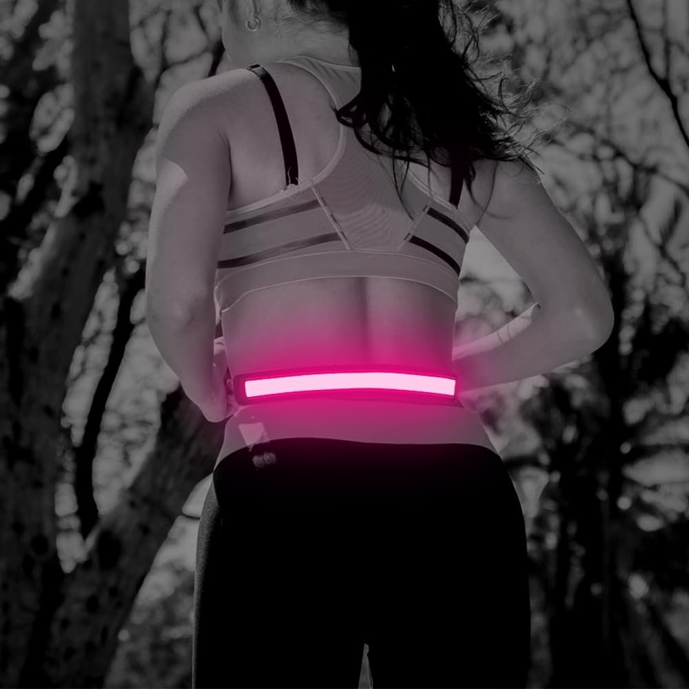 Illumifun LED Running Belt, USB Rechargeable LED Sash for Night Walking, Elastic Light Up Gear for Running Jogging Biking Camping at Night (Pink)