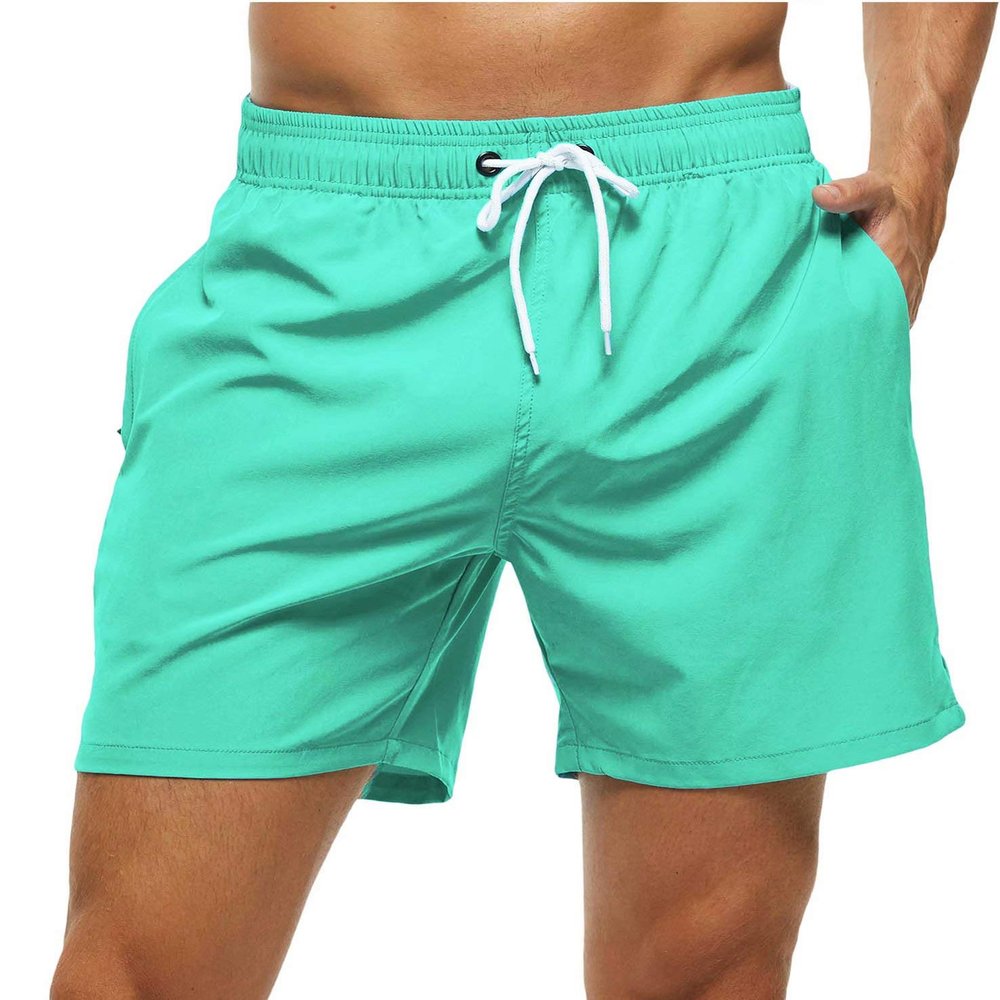 Tyhengta Mens Stretch Swim Trunks Quick Dry Beach Shorts with Zipper Pockets and Mesh Lining Grass-Green 30