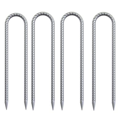 OK5STAR 16 Inch Heavy Duty Trampoline Stakes, U Shaped Rebar Ground Anchors for High Wind, 3/8" Thick Steel U Shaped Stakes for Trampoline, Tent, Canopy, Swing Set, Playground & Bounce House, 4 Pack
