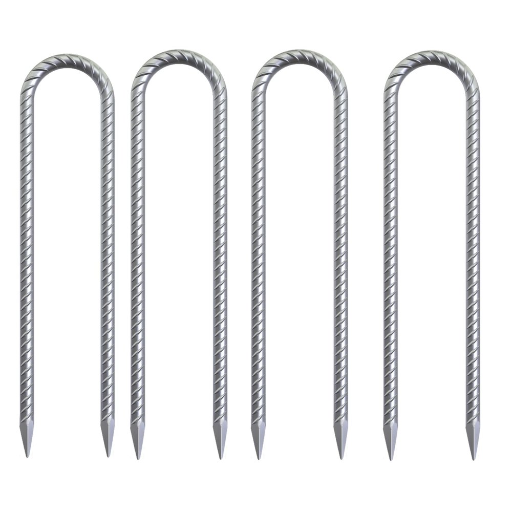 OK5STAR 16 Inch Heavy Duty Trampoline Stakes, U Shaped Rebar Ground Anchors for High Wind, 3/8" Thick Steel U Shaped Stakes for Trampoline, Tent, Canopy, Swing Set, Playground & Bounce House, 4 Pack