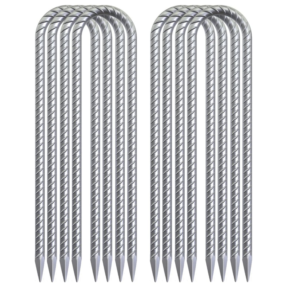 OK5STAR 16 Inch Heavy Duty Trampoline Stakes, U Shaped Rebar Ground Anchors for High Wind, 3/8" Thick Steel U Shaped Stakes for Trampoline, Tent, Canopy, Swing Set, Playground & Bounce House, 8 Pack