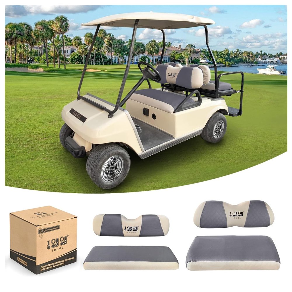 10L0L Golf Cart Front Rear Seat Cover Set for 4 Passenger EZGO TXT RXV Bench Seat Covers Kit Cool Breathable Washable Polyester Mesh Cloth Gray Black Beige Red (S+XS)