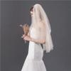Aularso Lace Wedding Veil with Comb Fingertip Length Bridal Veils Star 2Ties Cut Edge Tulle Veil for Brides (Champagne) view 2