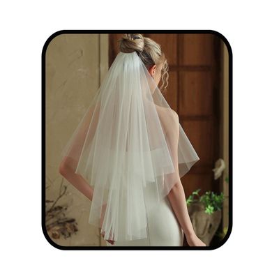 Aularso Lace Wedding Veil with Comb Fingertip Length Bridal Veils Star 2Ties Cut Edge Tulle Veil for Brides (White)