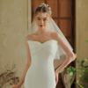 Aularso Lace Wedding Veil with Comb Fingertip Length Bridal Veils Star 2Ties Cut Edge Tulle Veil for Brides (White) view 2